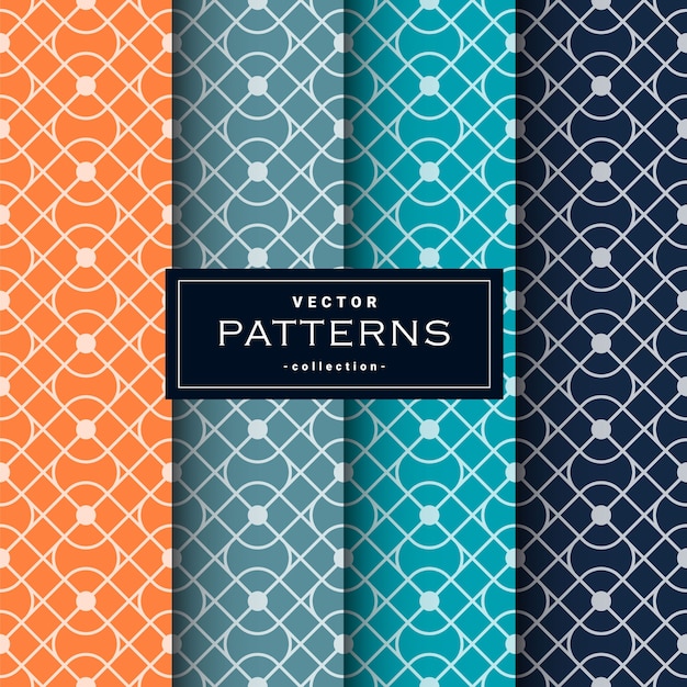 Abstract seamless geometric patterns set in four colors