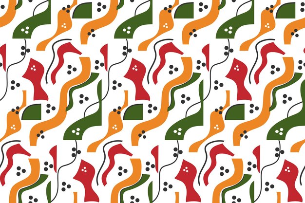 Abstract seamless pattern background design with random bright red yellow green shapes lines