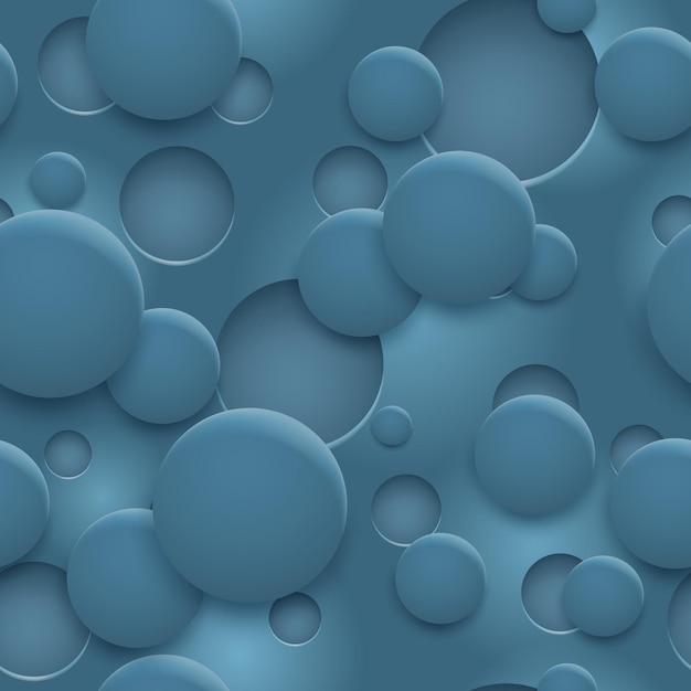 Vector abstract seamless pattern or background of holes and circles with shadows in blue colors