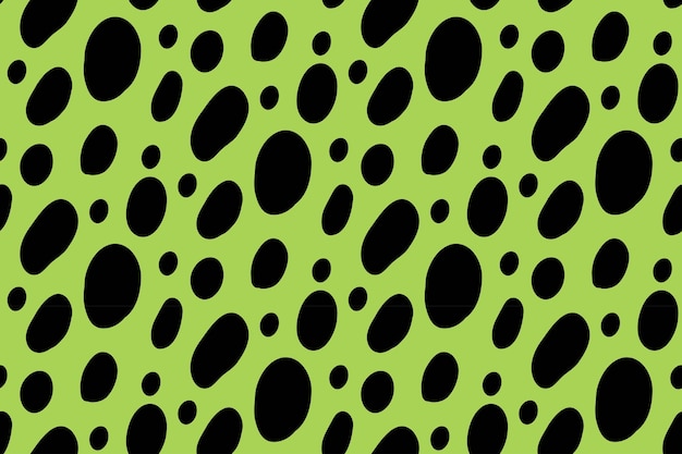 Vector abstract seamless pattern of black spots on green background ovalshaped and different in sizes