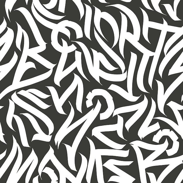 Abstract seamless pattern of calligraphic ornaments grunge text print