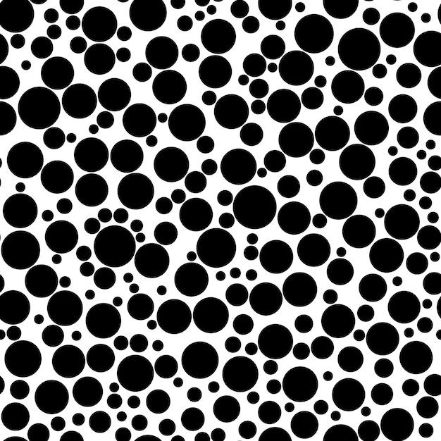 黒と白の色でさまざまなサイズの円の抽象的なシームレスパターン