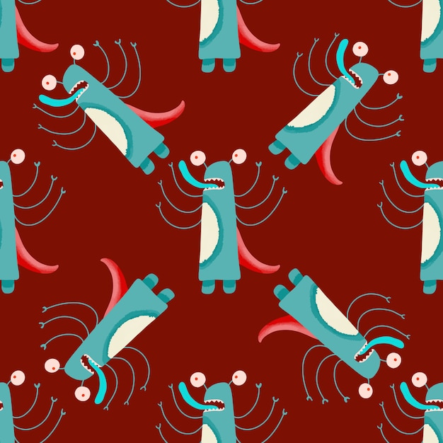 Vector abstract seamless pattern cute monsters cartoon. kids graphic illustration. wallpaper, wrapping paper