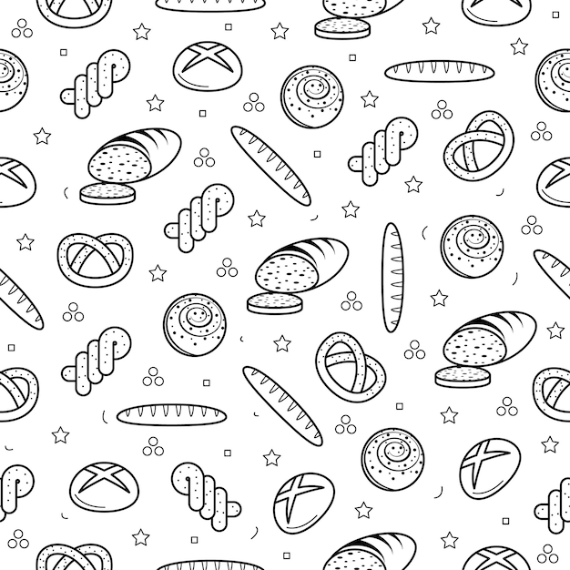 Abstract Seamless Pattern Doodle Collection Bread Bun Bakery Logo Vector Symbol Icon Design Style