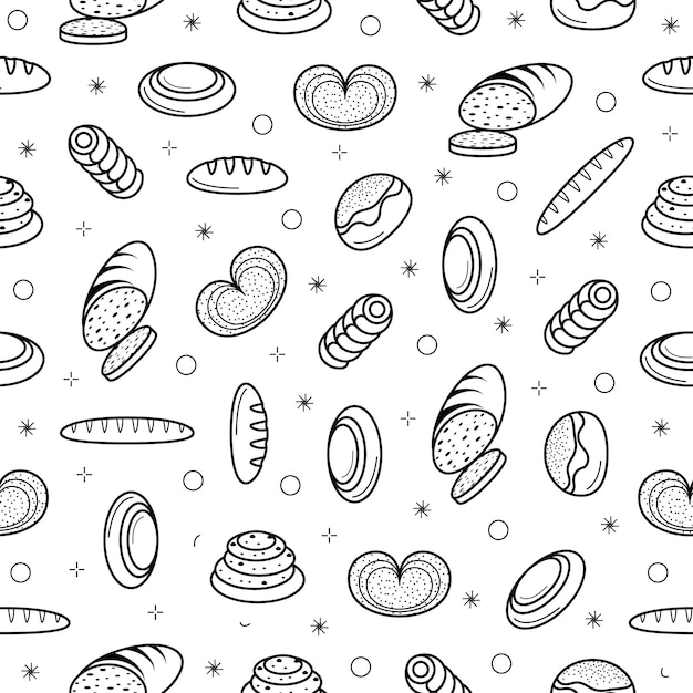 Abstract Seamless Pattern Doodle Collection Bread Bun Bakery Logo Vector Symbol Icon Design Style
