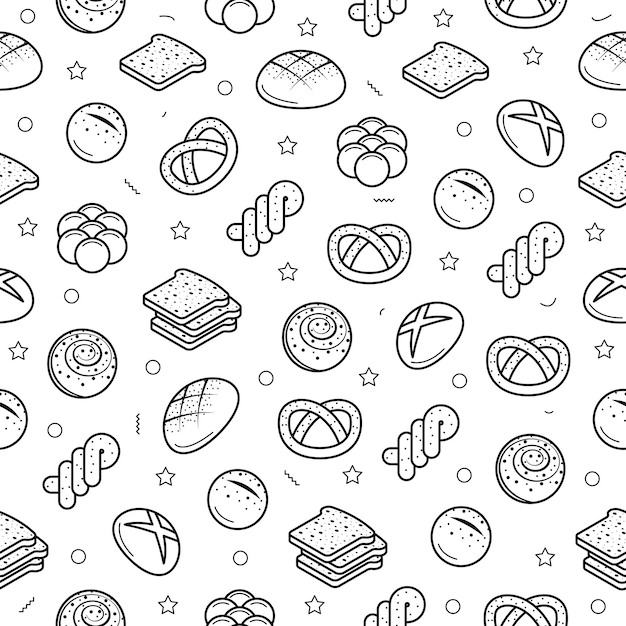 Abstract Seamless Pattern Doodle Collection Bread Bun Bakery Logo Vector Symbol Icon Design Style