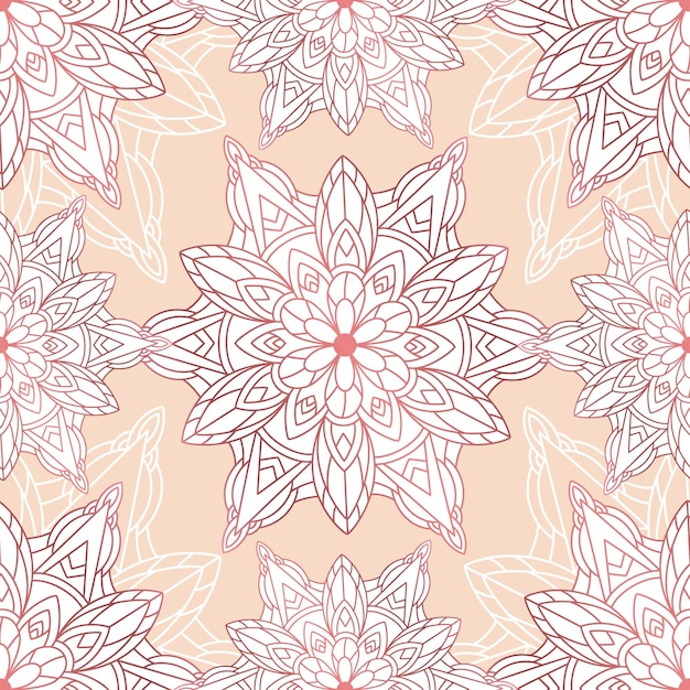 Abstract seamless pattern of luxury mandala with floral elements Decorative vintage ornament on a pink background Ethnic mosaic oriental vector illustration for wallpaper wrapping paper fabric