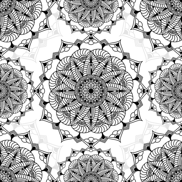 abstract seamless pattern of mandala with floral elements decorative vintage black ornament on white background ethnic mosaic oriental vector illustration for wallpaper wrapping paper fabric