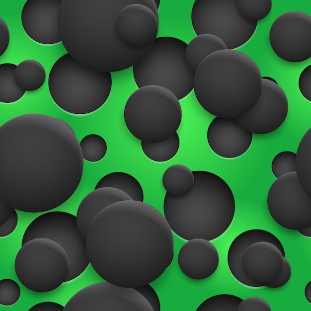 ベクトル 緑の背景に黒い色の影と穴と円の抽象的なシームレスパターン