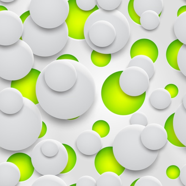 녹색 배경에 흰색 색상의 그림자가 있는 구멍과 원의 추상 원활한 패턴