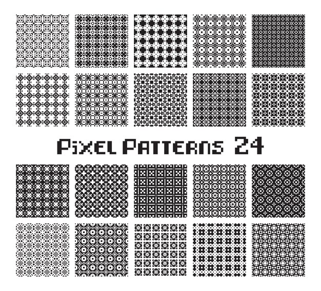 Abstract seamless pattern in pixel style Set geometric design background