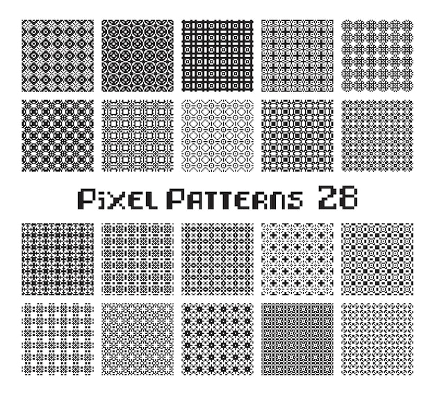 Abstract seamless pattern in pixel style Set geometric design background