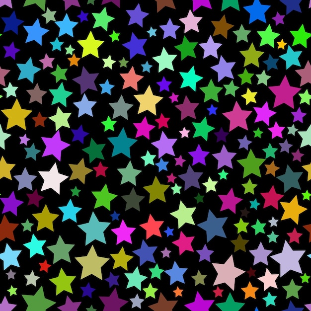 Abstract seamless pattern of stars of different sizes in various colors