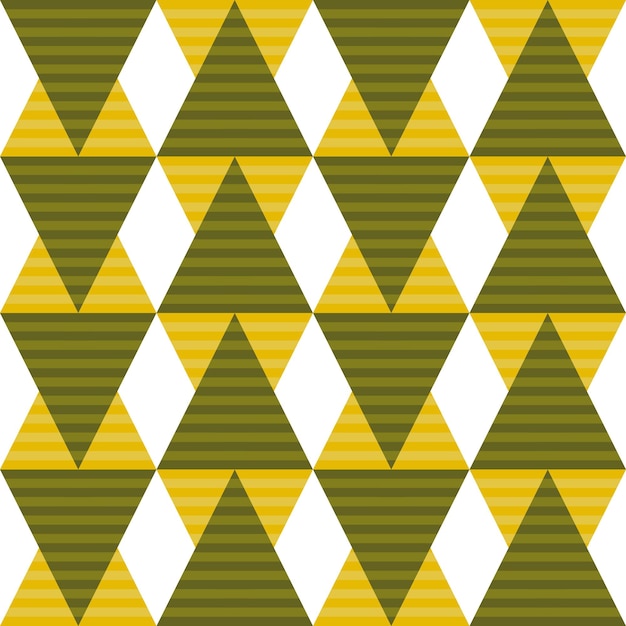 An abstract, seamless pattern of striped triangles. Green and yellow on a white background.