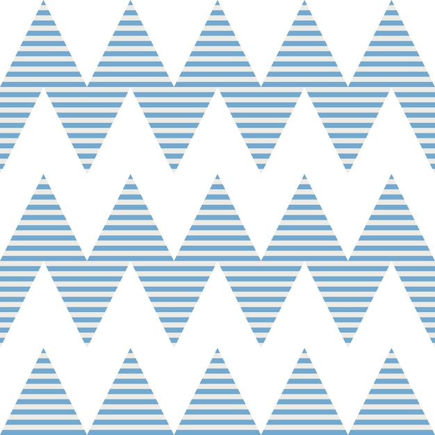 An abstract, seamless pattern of striped zig zags. Beige, blue and white.