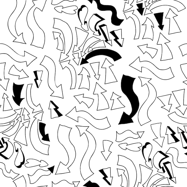 Abstract seamless pattern with arrows and pointers on white background Linear hand drawn