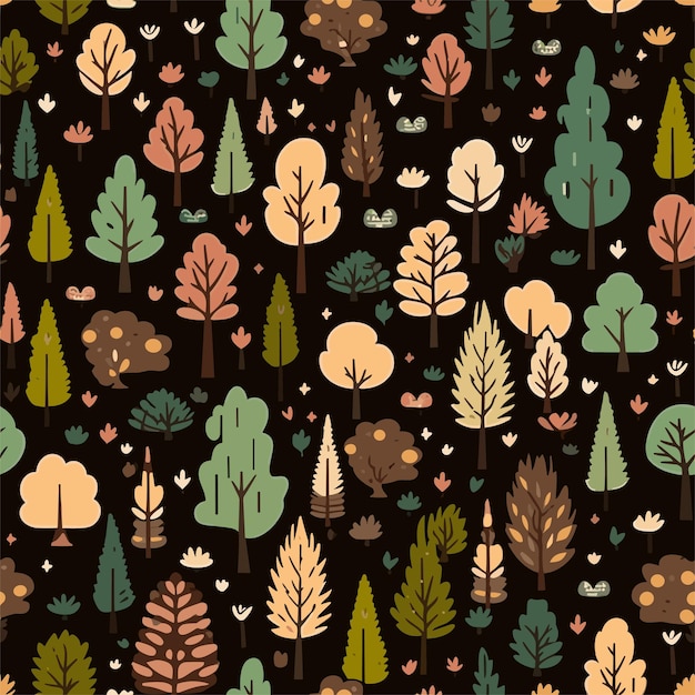 Vector abstract seamless pattern with autumn forest trendy hand drawn textures