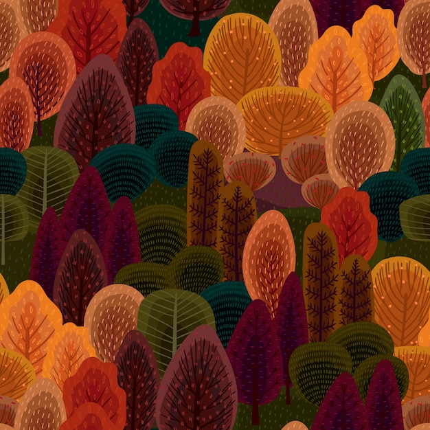 Vector abstract seamless pattern with autumn forest.