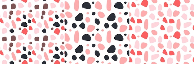 Abstract seamless pattern with black and pink spots Set Vector doodle illustration