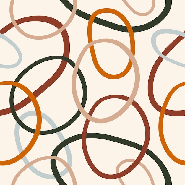 파스텔 배경에 고리 또는 원을 인터레이스하는 다채로운 곡선이 있는 추상 원활한 패턴