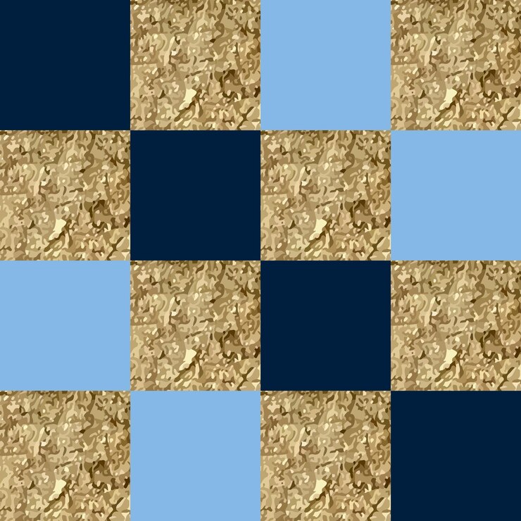 Vector abstract seamless pattern with golden and blue squares vecto