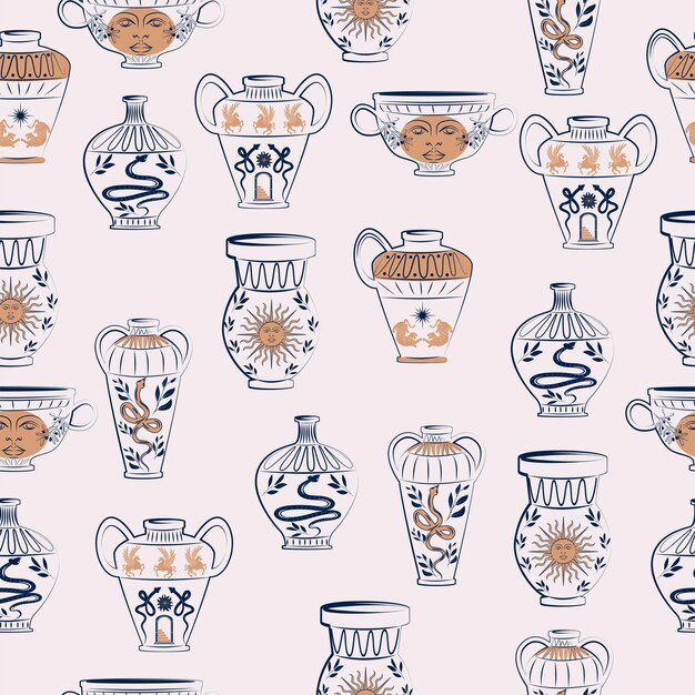 Abstract seamless pattern with greek ancient vase