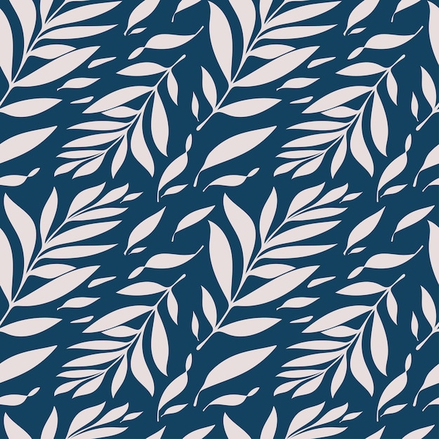 Abstract seamless pattern with leaves Background with leaf grunge texture on blue