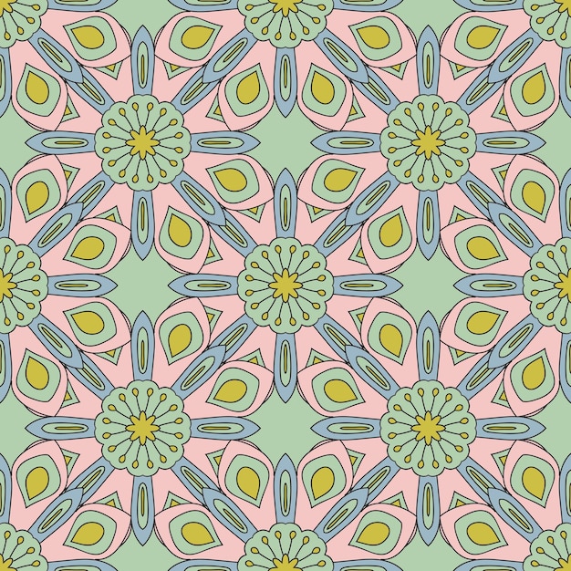 Abstract seamless pattern with mandala flower. Mosaic, tile. Floral background.