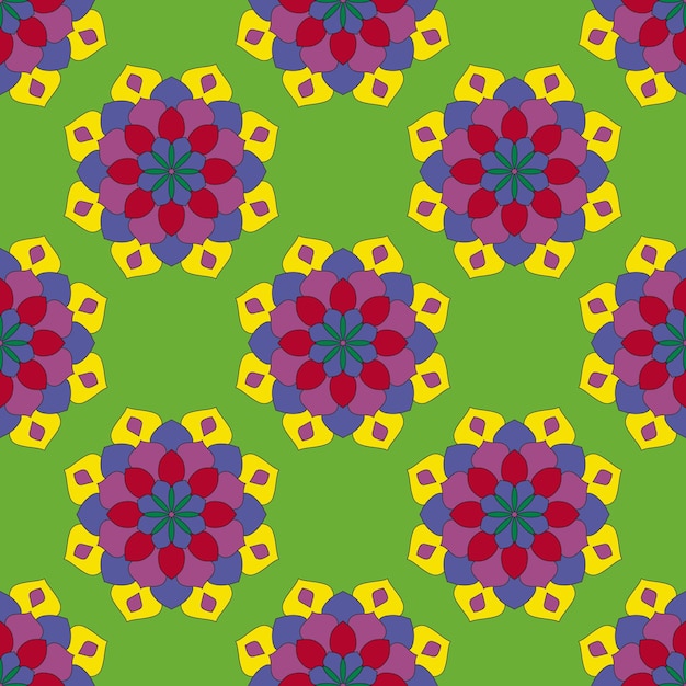 Abstract seamless pattern with mandala flower. mosaic, tile, polka dot. floral background