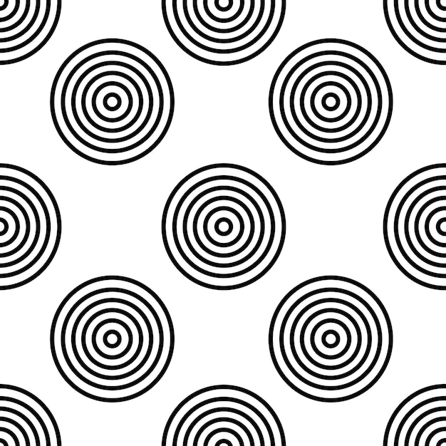 Abstract seamless pattern with monochrome thin concentric circles on white background.