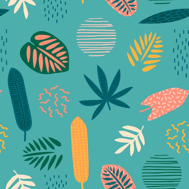 Abstract seamless pattern with tropical leaves. hand draw texture.