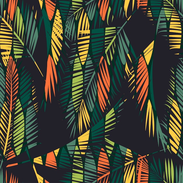 Abstract seamless pattern with tropical leaves.