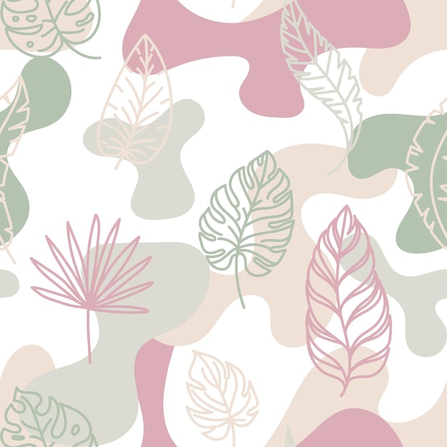 Vector abstract seamless pattern with tropical leaves