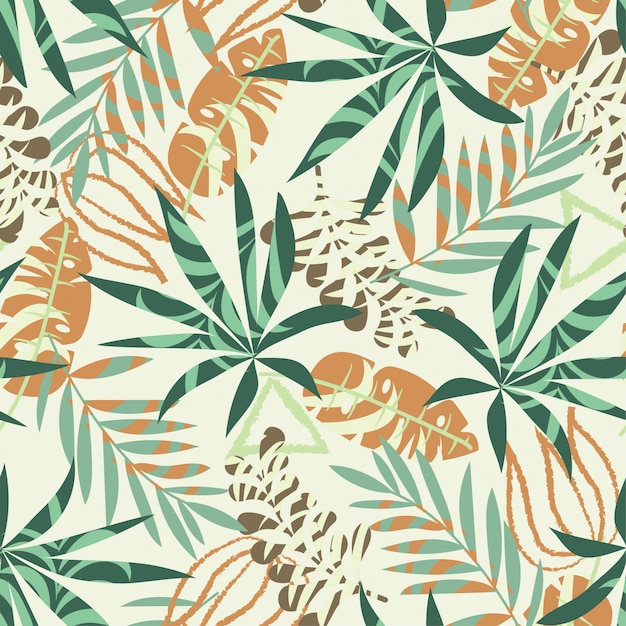 Abstract seamless pattern with tropical plants