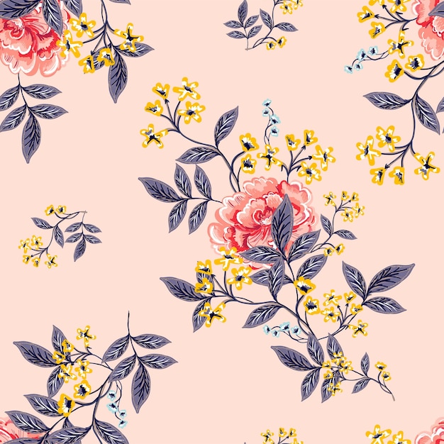 Abstract seamless pattern with vintage leaves and flowers