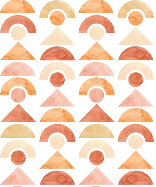 Abstract seamless pattern with watercolor geometric elements circles, arches, triangles. Vector