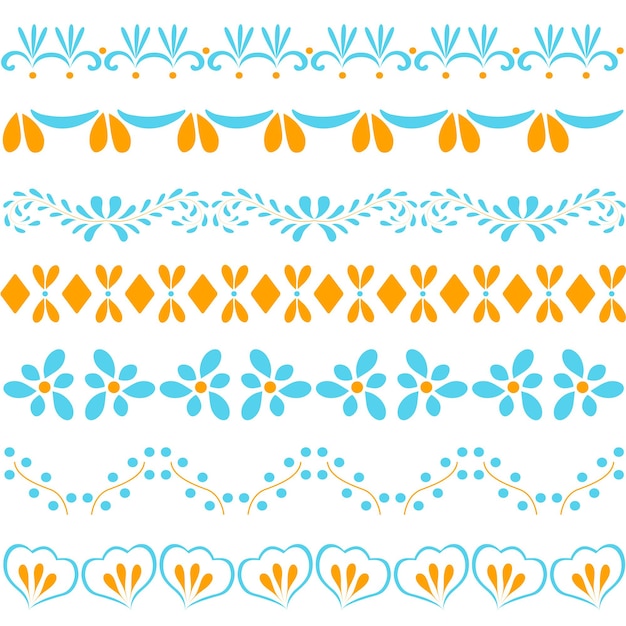 Abstract seamless patterns. blue and orange. abstract flowers and leaves. vector illustration.