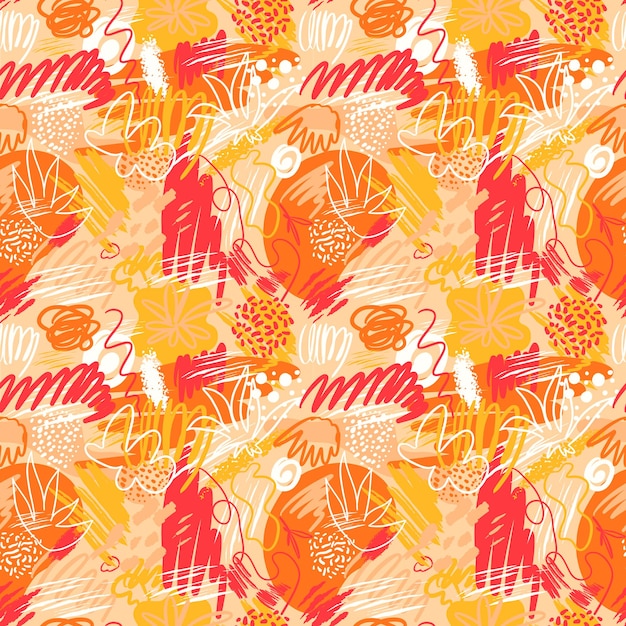 Abstract seamless patterns with hand drawn textures in memphis style trend print in bright summer co...