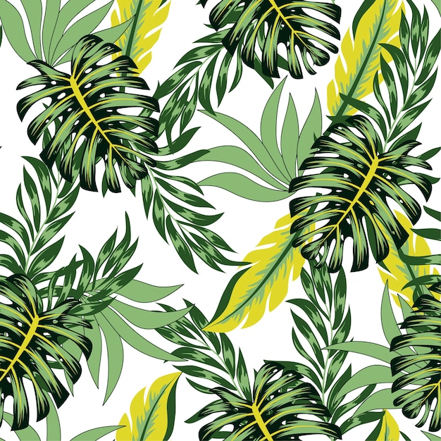 Abstract seamless tropical pattern with bright plants and leaves