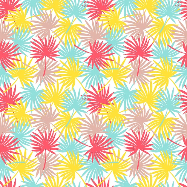 Abstract seamless tropical pattern with colored palm tree leaves