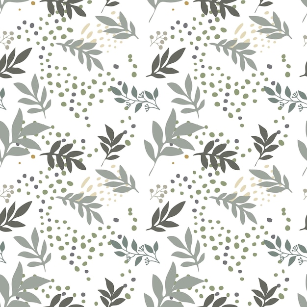 Abstract seamless vector pattern in a modern style with elements of leaves and dots