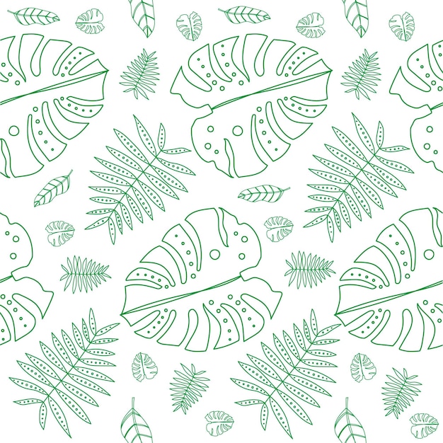 Abstract seamless vector pattern with hand drawn tropical leaves