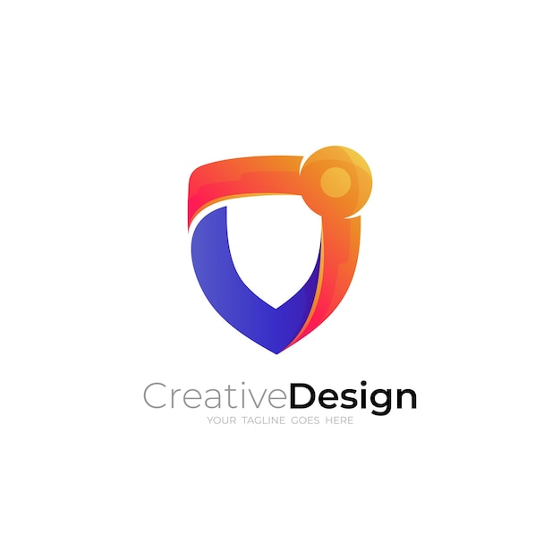 Vector abstract security logo with shield colorful design technology