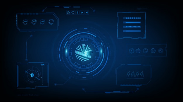 abstract security system concept with fingerprint on technology background.