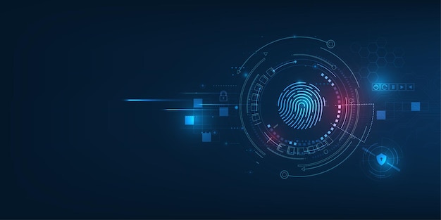 Vector abstract security system concept with fingerprint on technology background