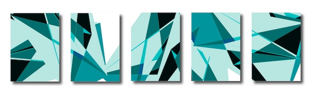 Vector abstract set of backgrounds with colorful chaotic triangles polygons posters covers