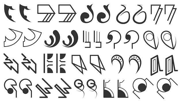 Vector abstract set collection black quotemarks speech punctuation excerpt remarks icons vector design