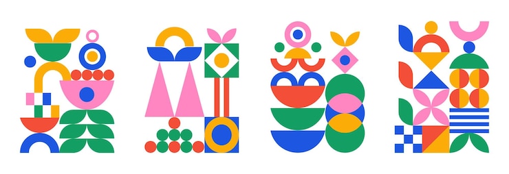 Vector abstract set of colorful geometric elements trendy minimalistic artistic print