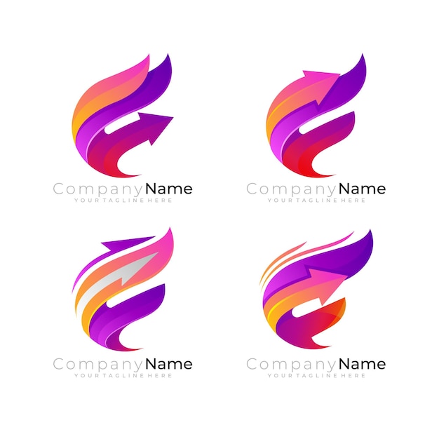 Abstract set f logo with arrow design combination 3d