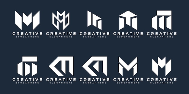 абстрактный набор монограмма буква м дизайн логотипа